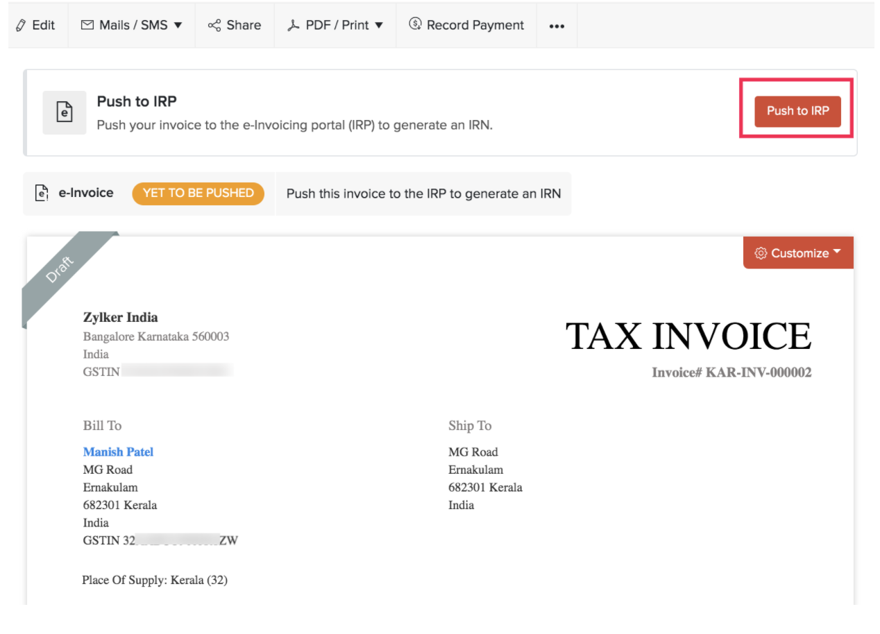 How e-Invoicing works in Zoho Invoice