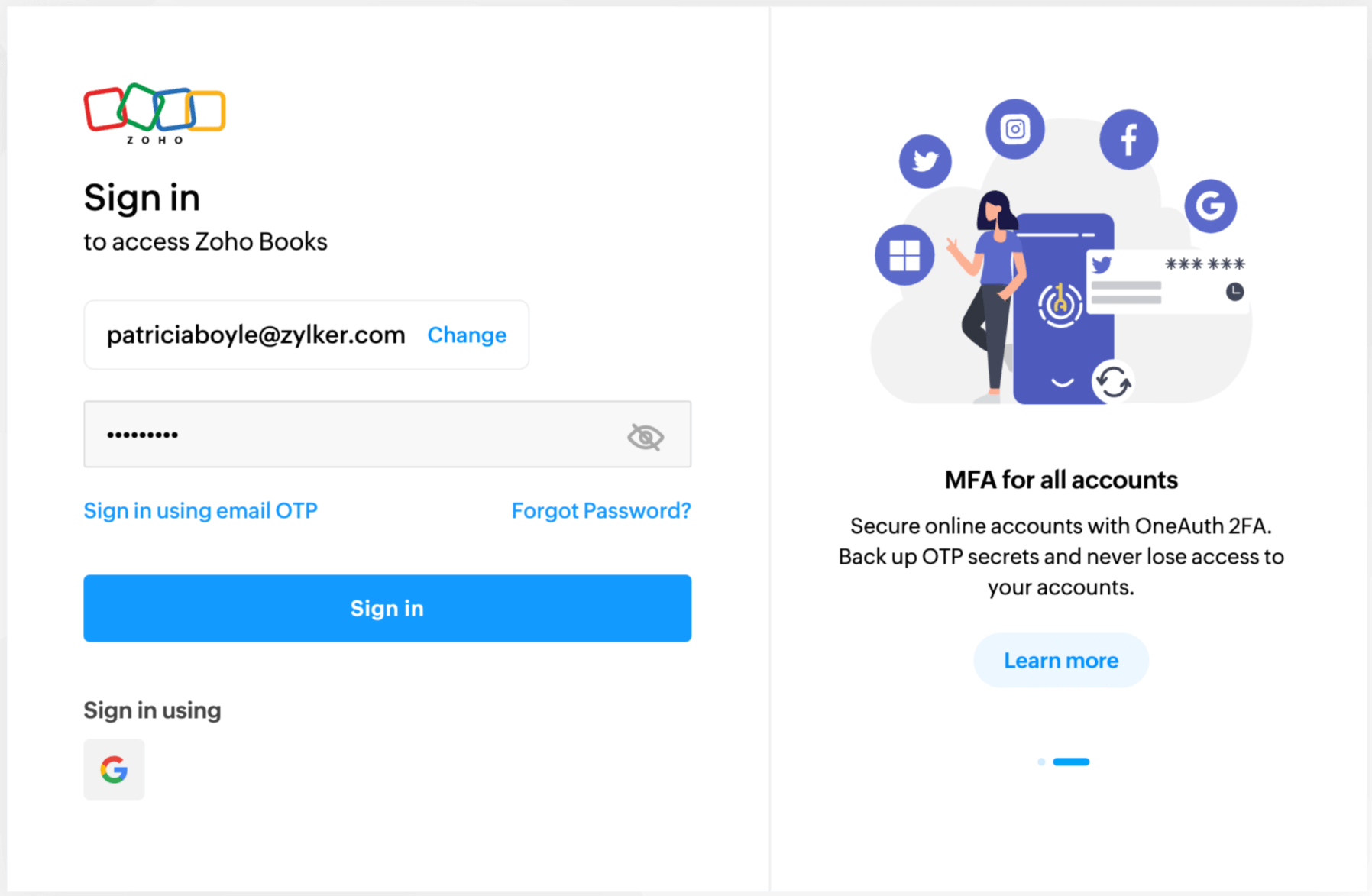 zoho com books login