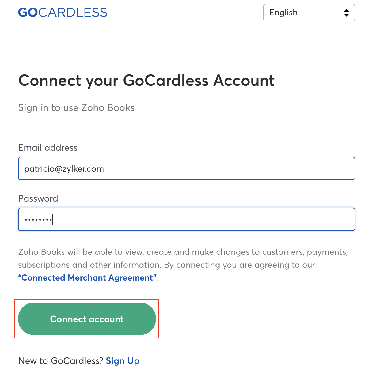 Connect to GoCardless page