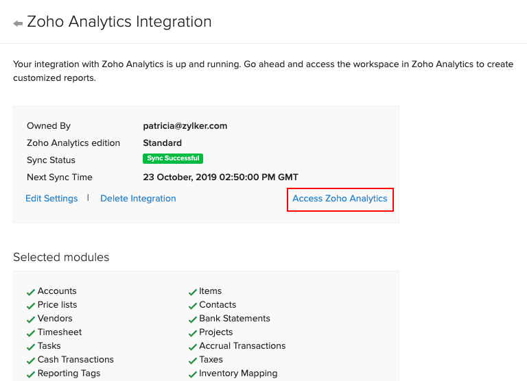 Access Zoho Analytics