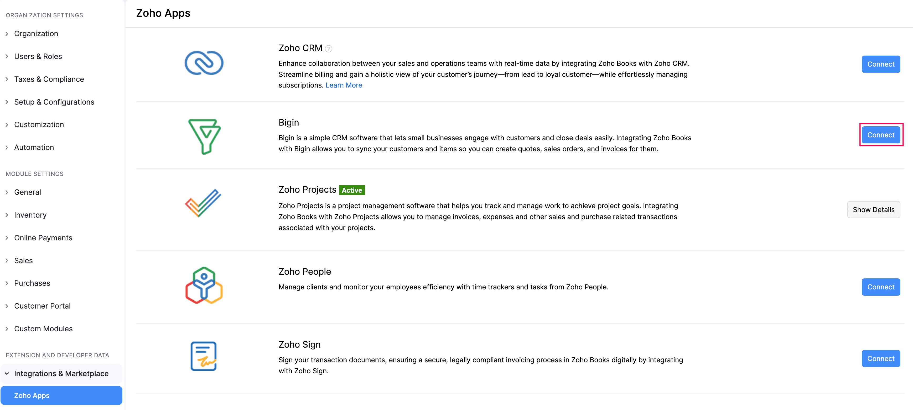 Enable Bigin Integration