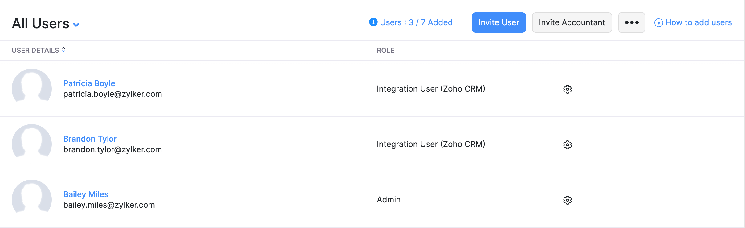 Users of the role Integration User (Zoho CRM)