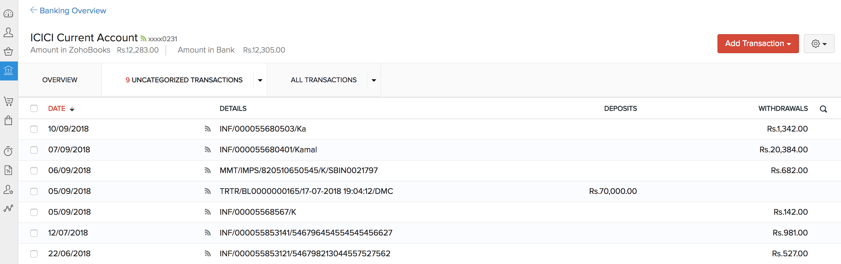 Uncategorised Transactions