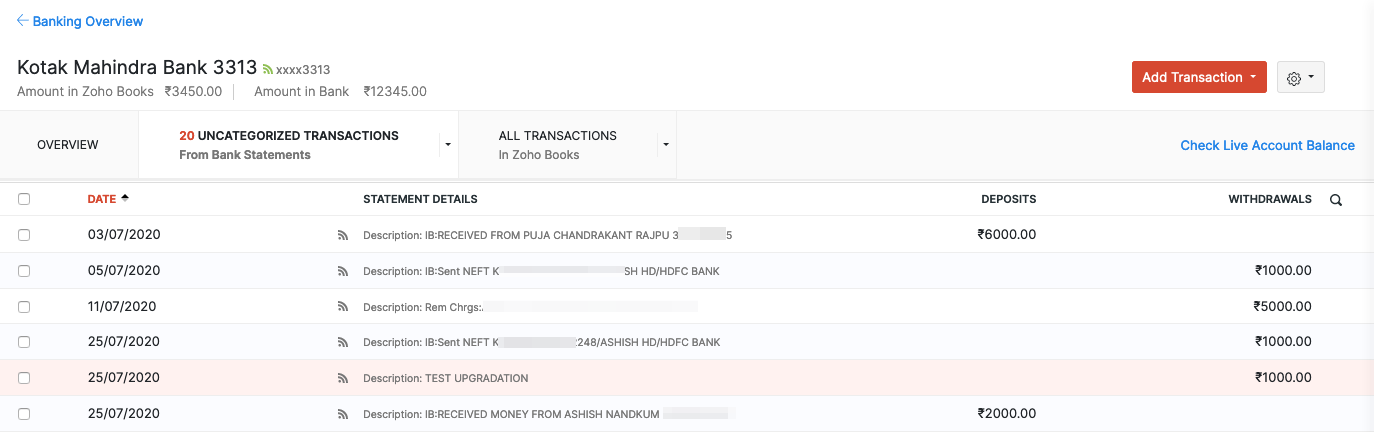 Uncategorised transactions