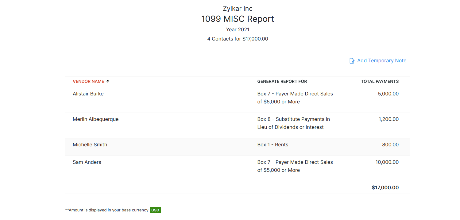 Report screen 1099