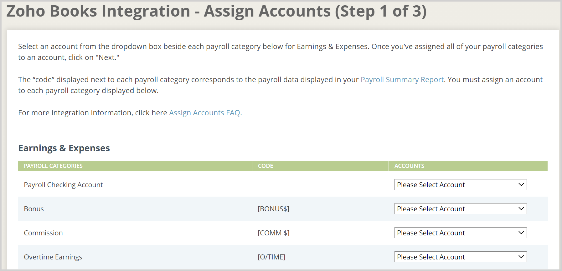 Assign Earning account