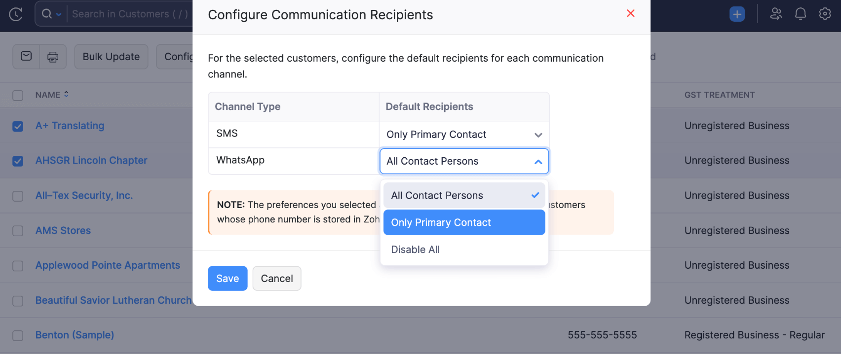 Configure Communication Recepient