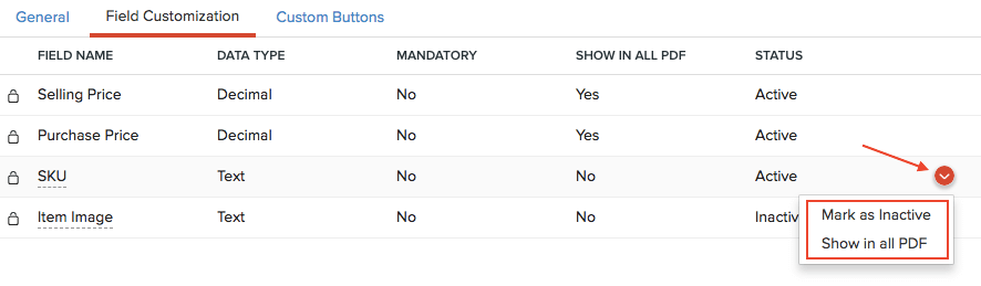 Default Custom Field Actions