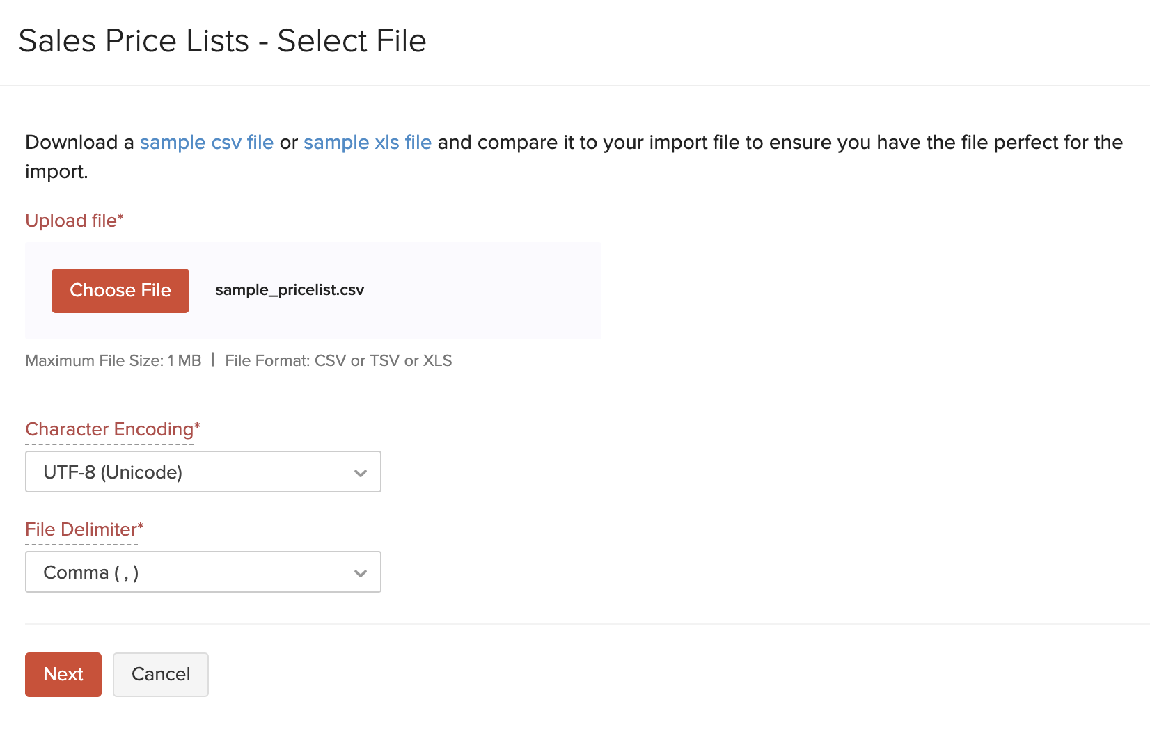 Select File Sales Price List