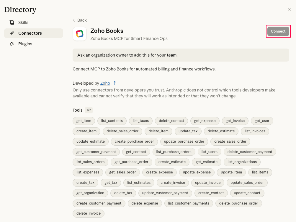 Connect to Zoho Books