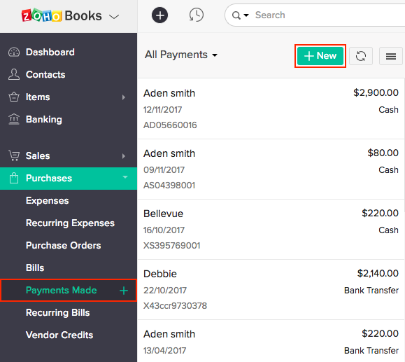 Payments Made Help Zoho Books