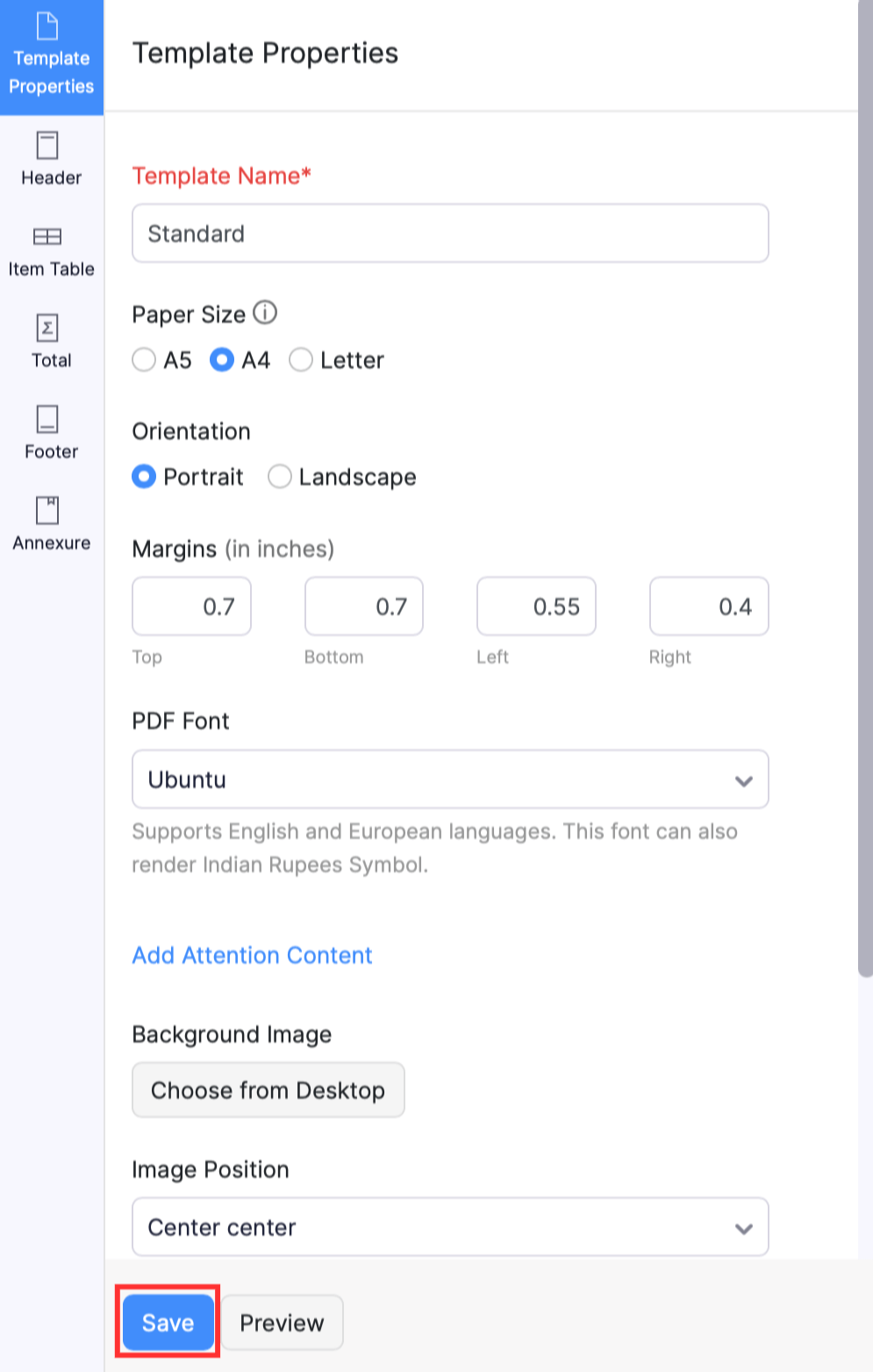 Configure the template properties