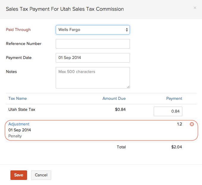 Record tax payment with adjustments