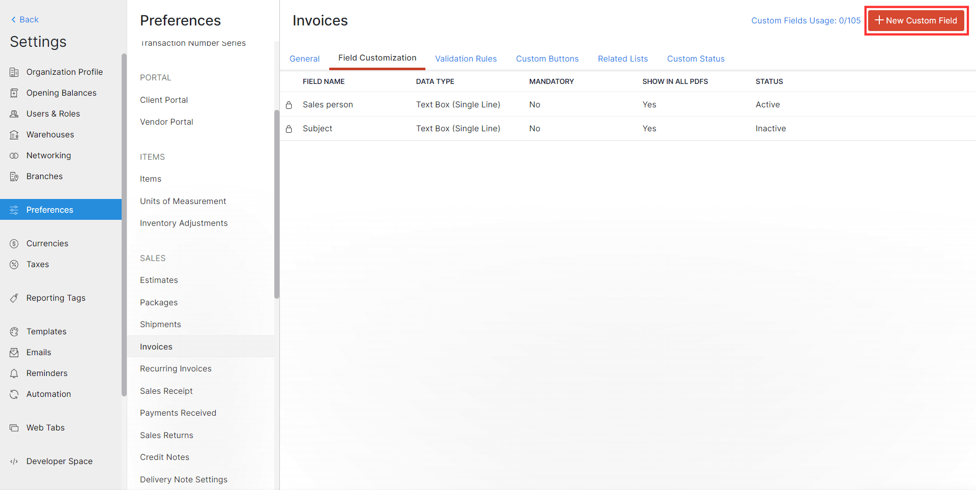 Click+ New Custom Field