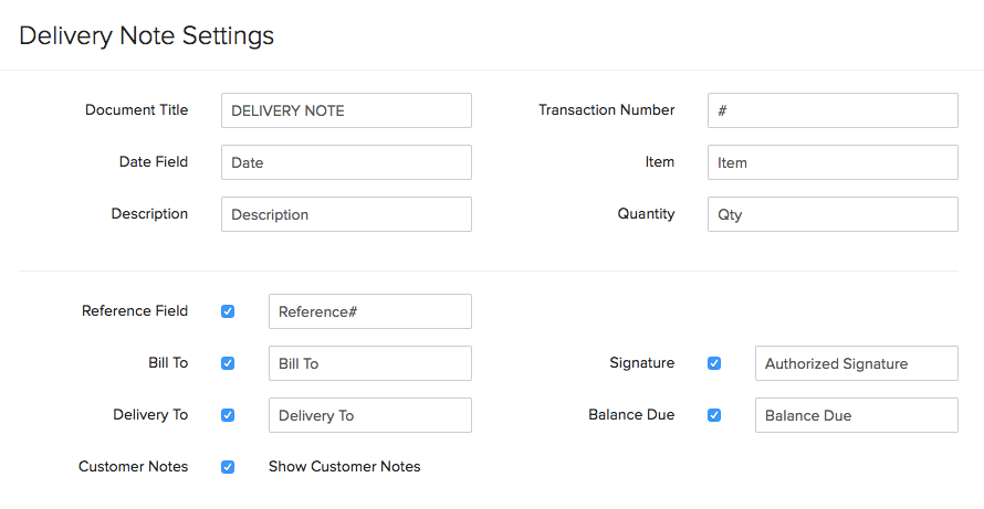 Delivery Note Settings