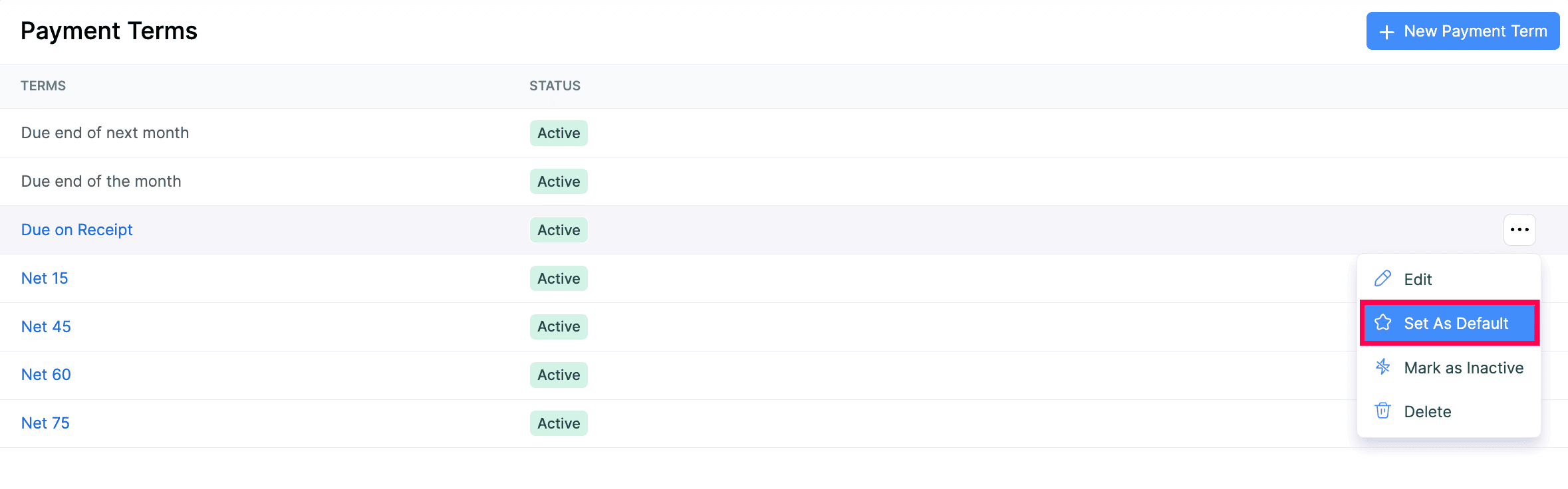 Set as Default Payment Term