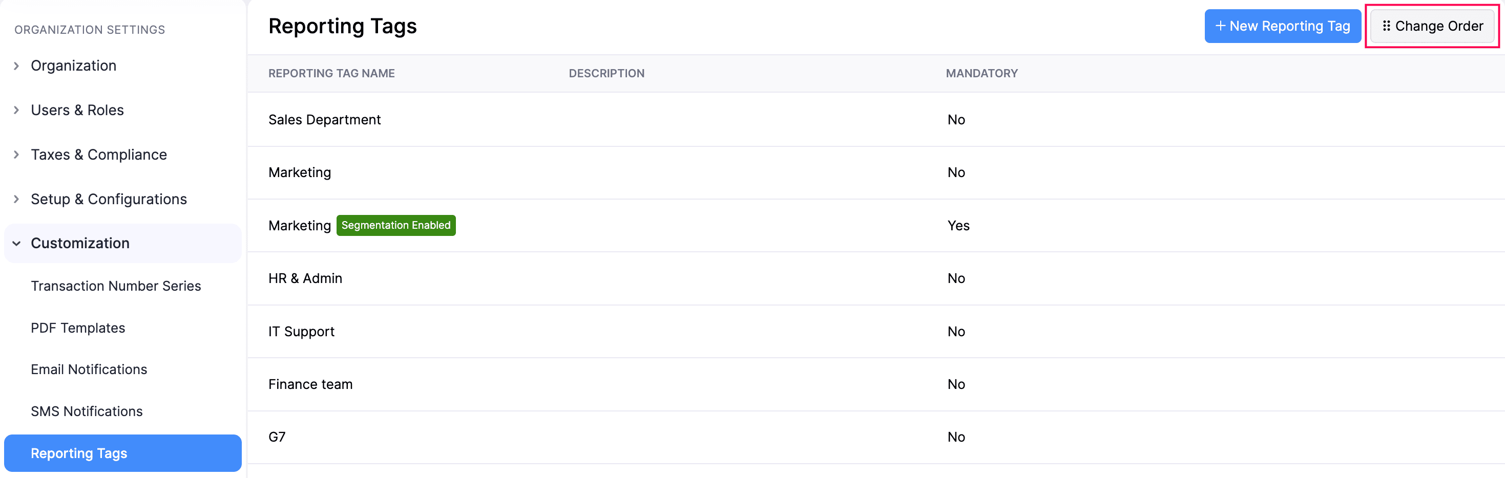 Reorder Reporting Tags