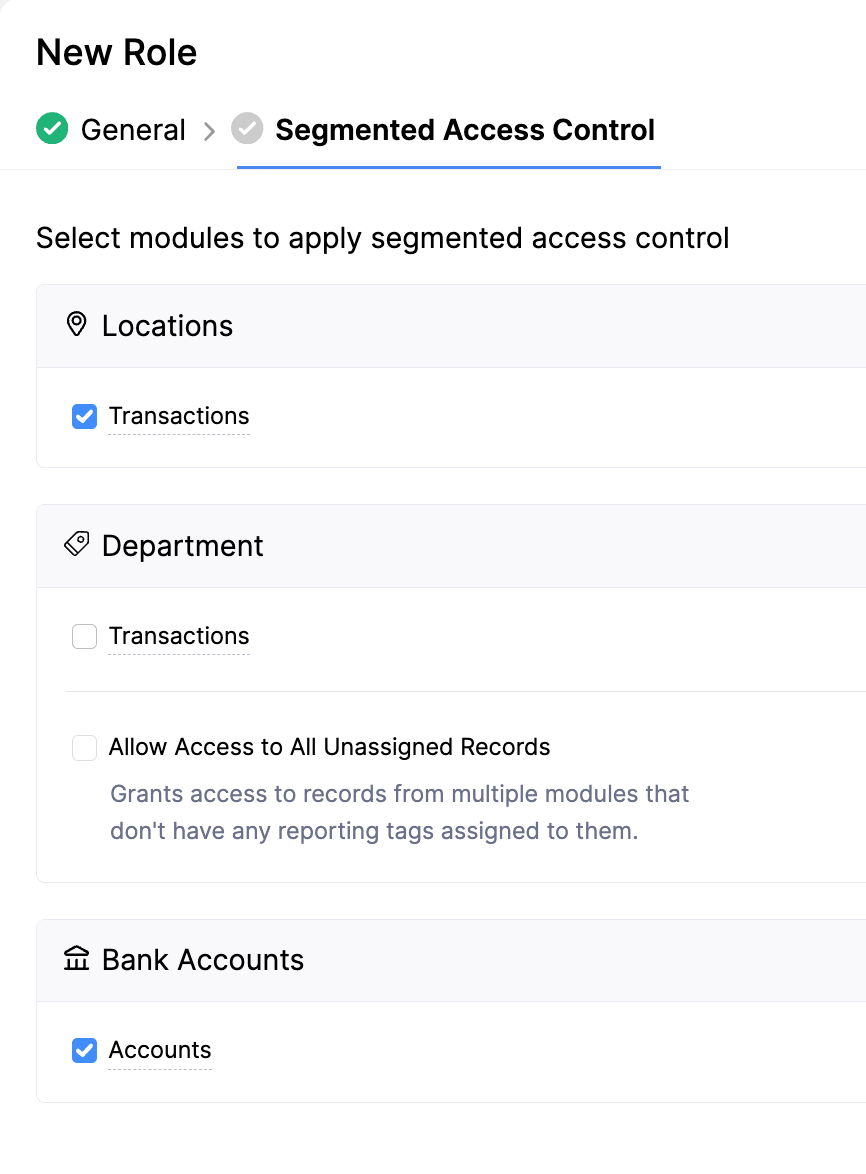 Custom Role Segmented Access Control tab