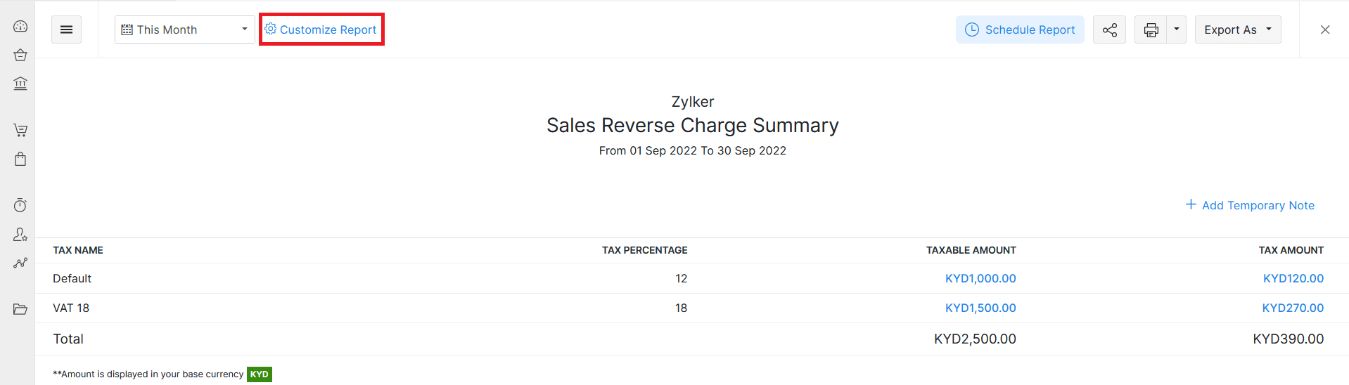 Customizing Sales Reverse Charge Summary report