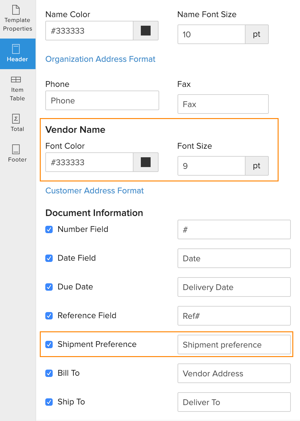 Template Purchase Orders