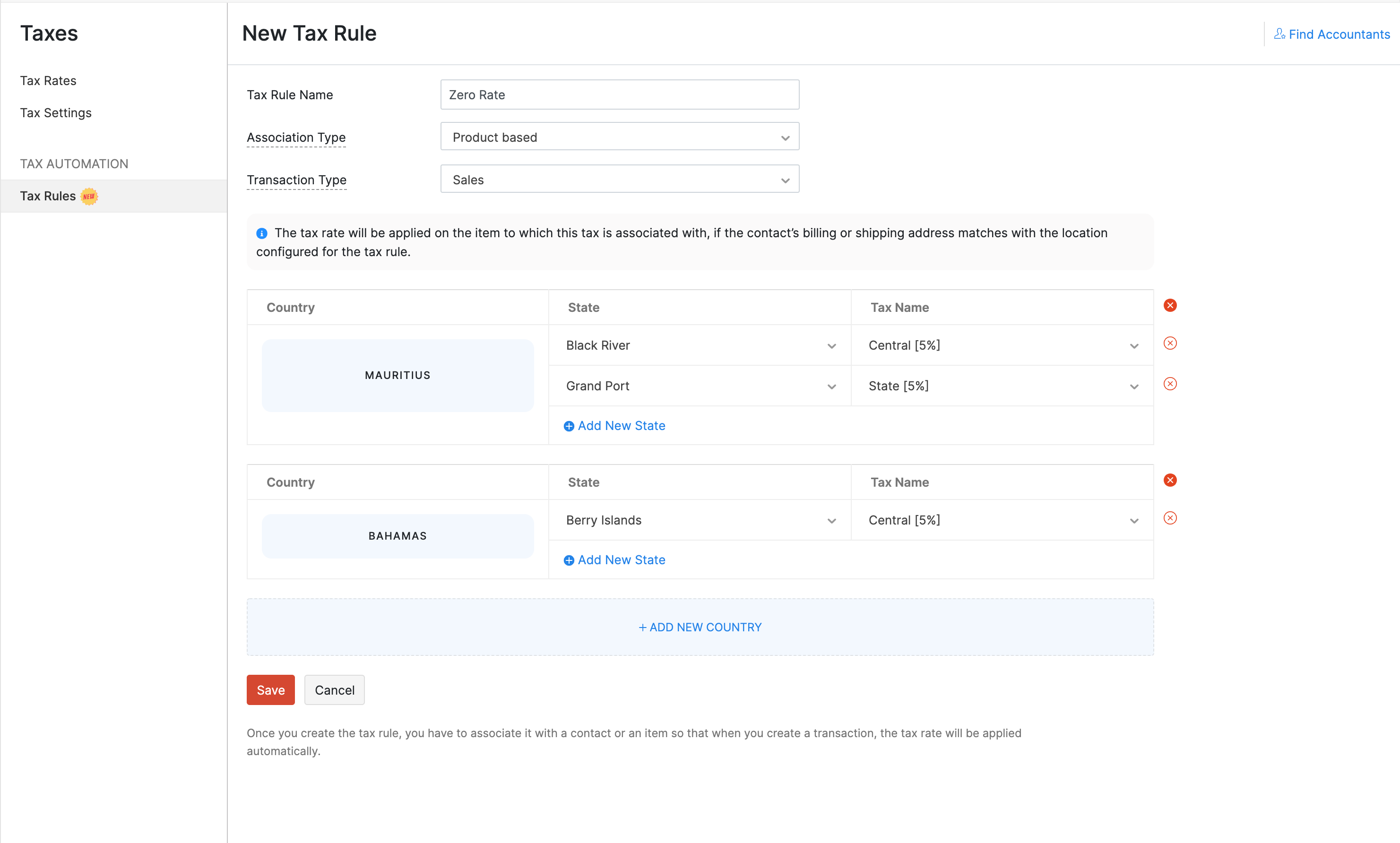 Create product based tax rules