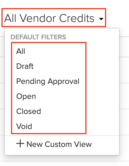 Filter Vendor Credits