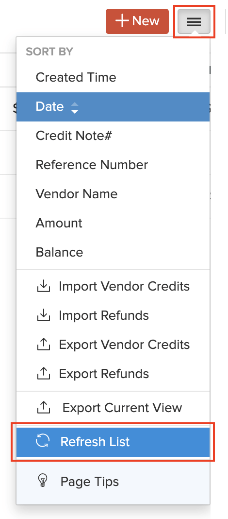 Refresh Vendor Credit List