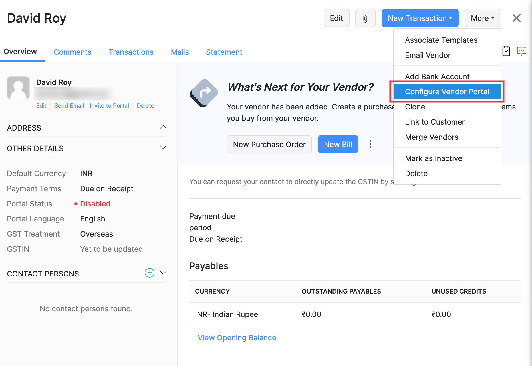 Configure Vendor Portal