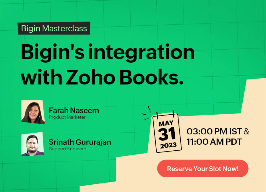  Webinar | Bigin's integration with Zoho Books