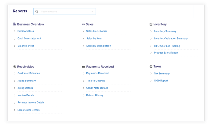 Reports Feature - Online Accounting Software | Zoho Books