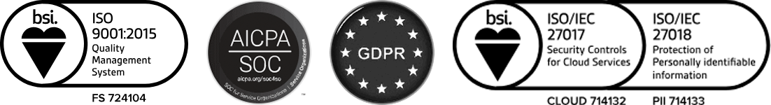 GDPR and other quality, privacy, and security compliance badges