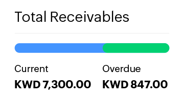 Total receivables KPI with current and overdue receivable amounts.
