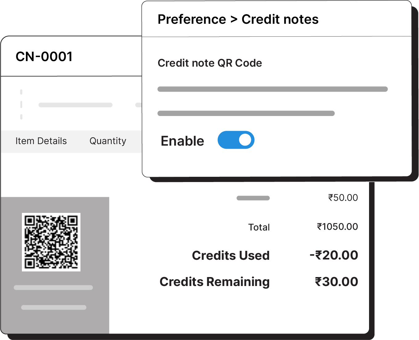 Generate QR codes for credit notes
