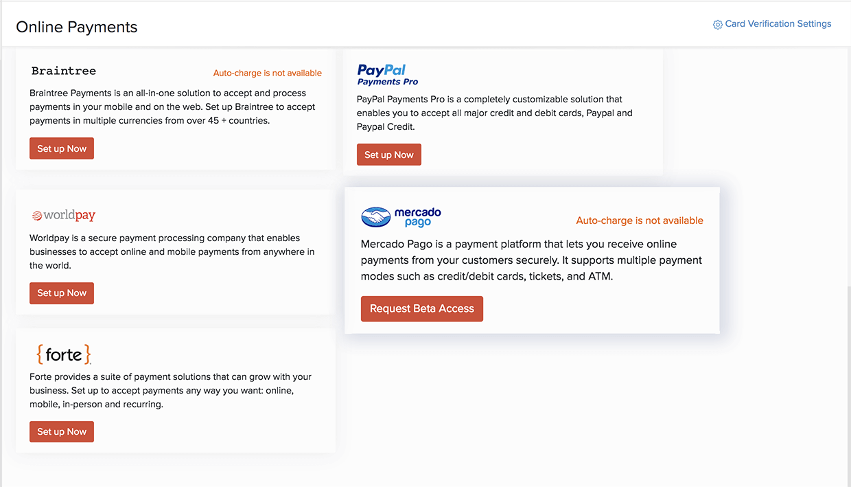 Setup page- Mercado Pago Integration | Zoho Books
