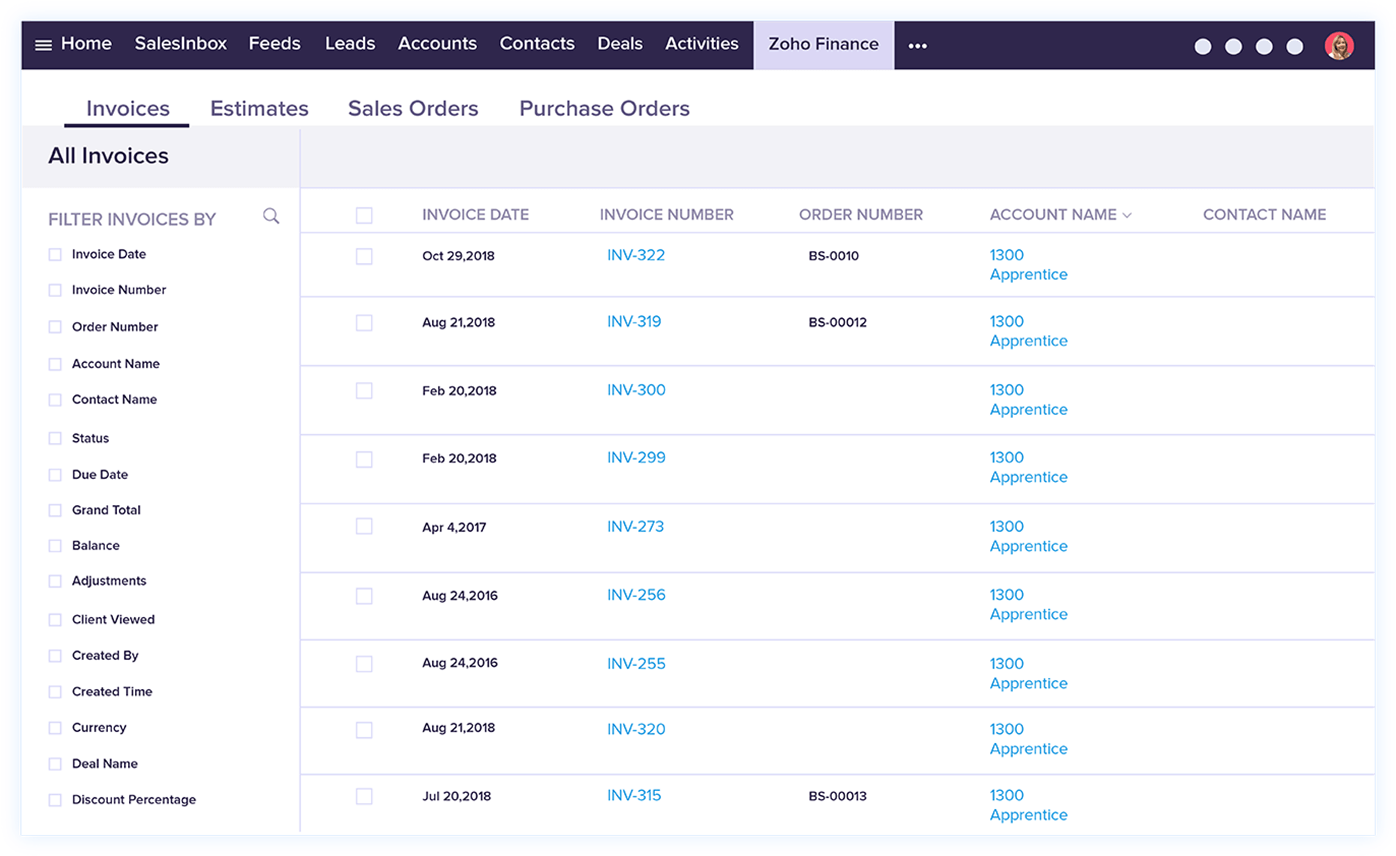 Access Zoho Finance Module in Zoho CRM -  Zoho CRM Integration | Zoho Books