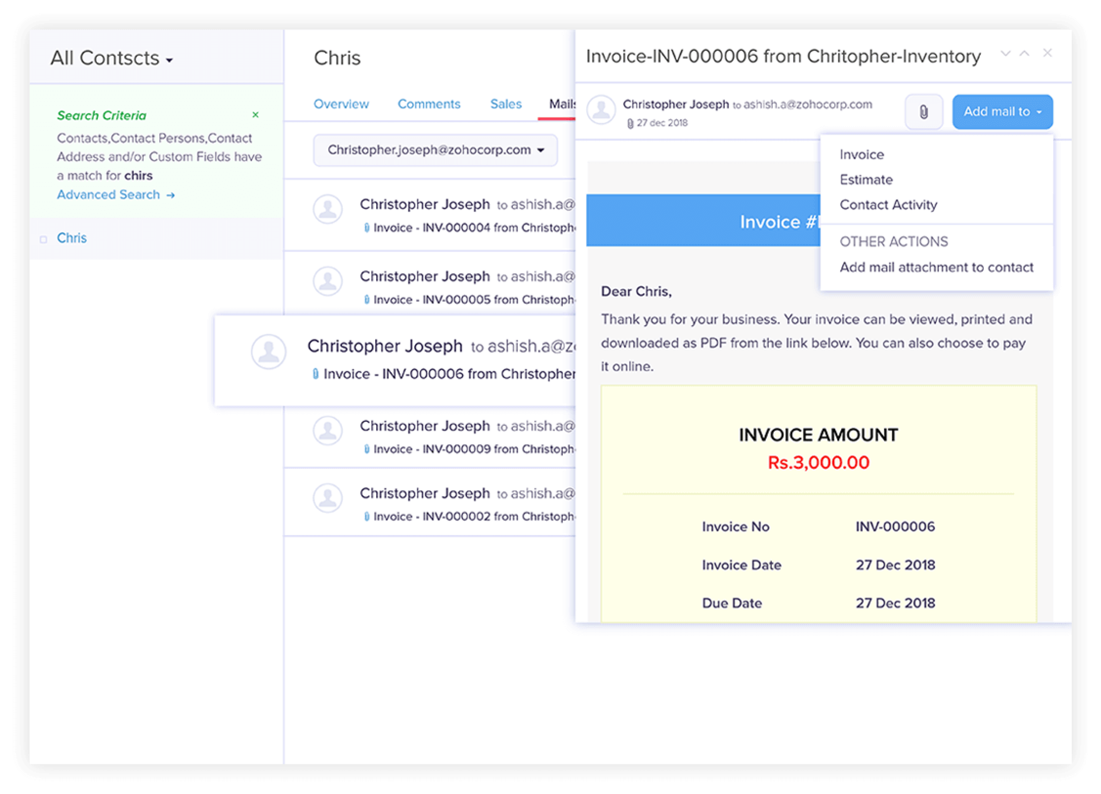 Zoho Books Zoho Mail Integration