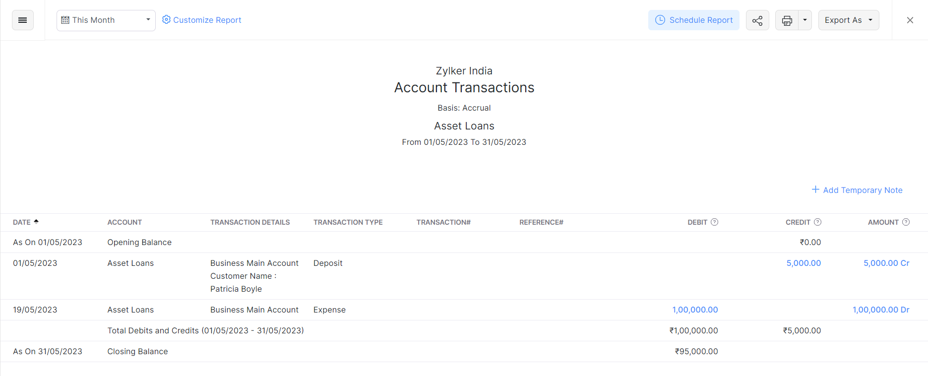 Account Transaction report