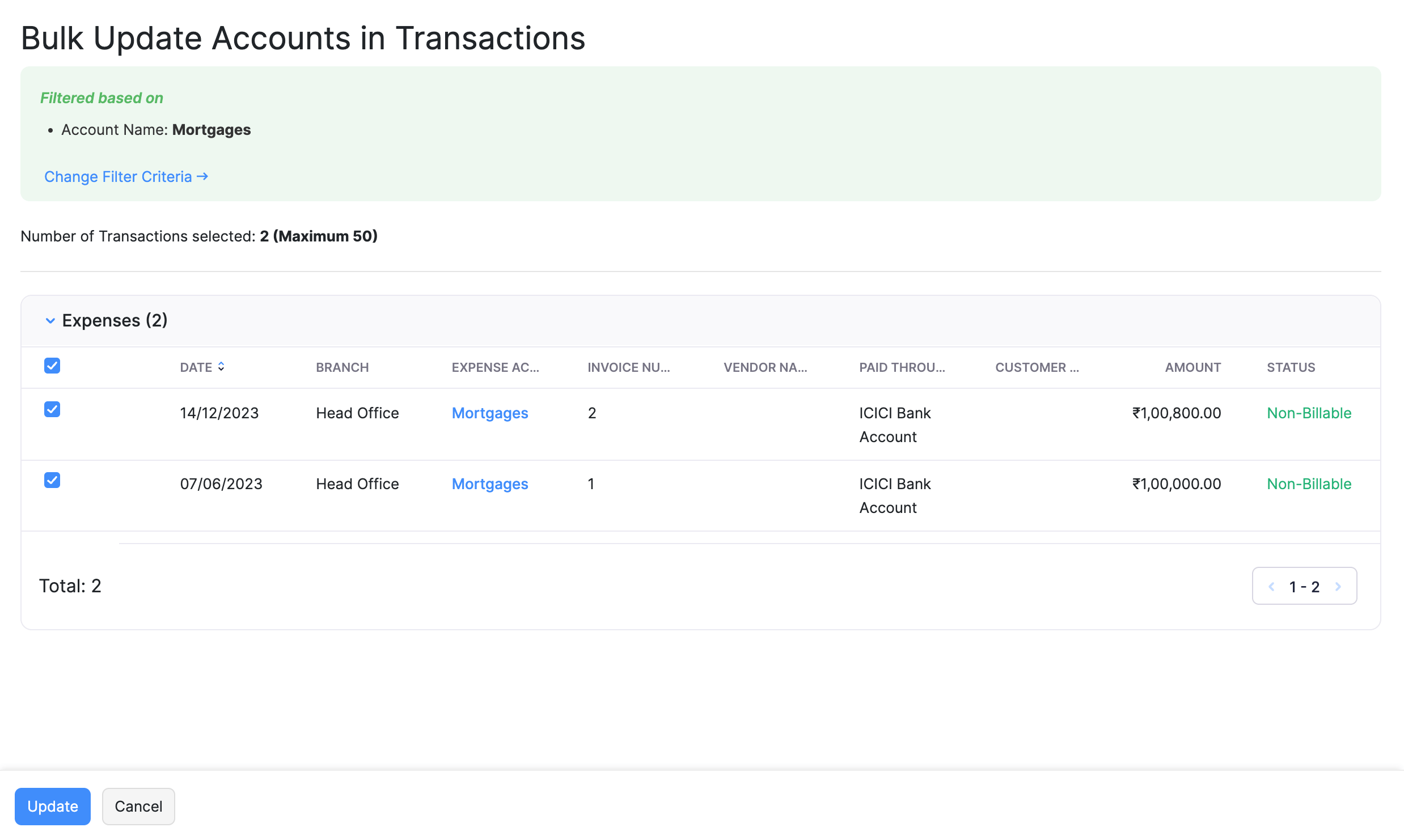 Select the transactions to update their account