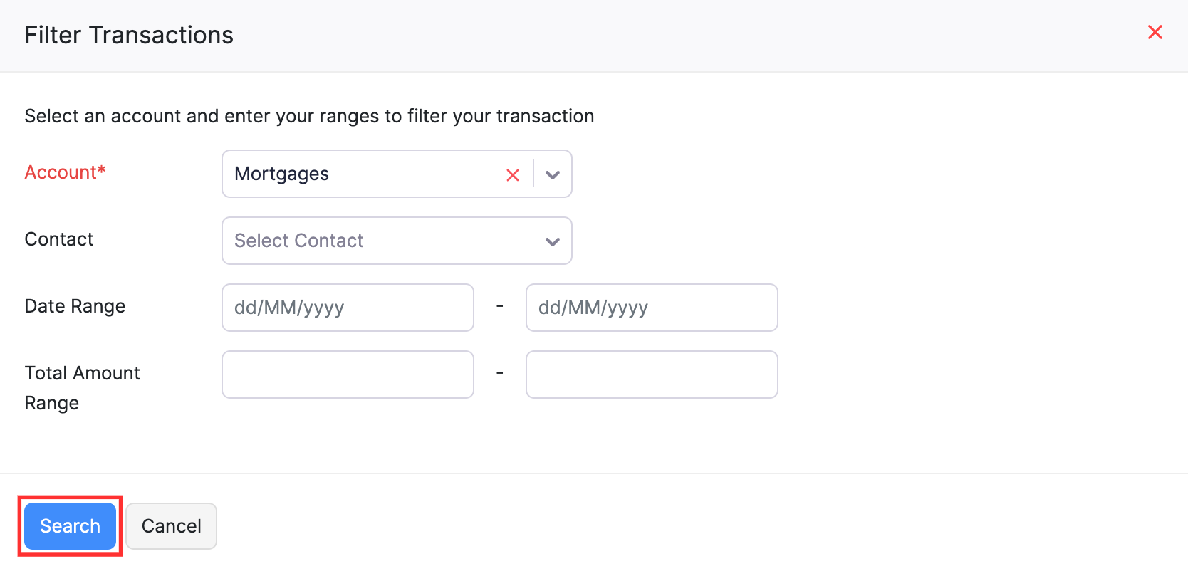 Filter transactions whose account is Mortgages