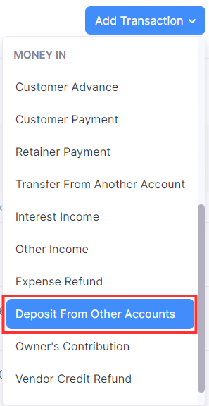 Select Deposit From Other Accounts under Money In