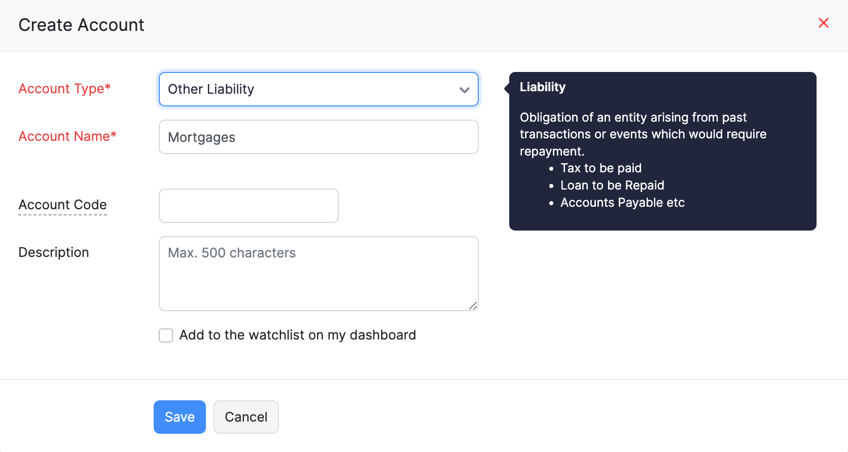 Select Other Liability as the account type