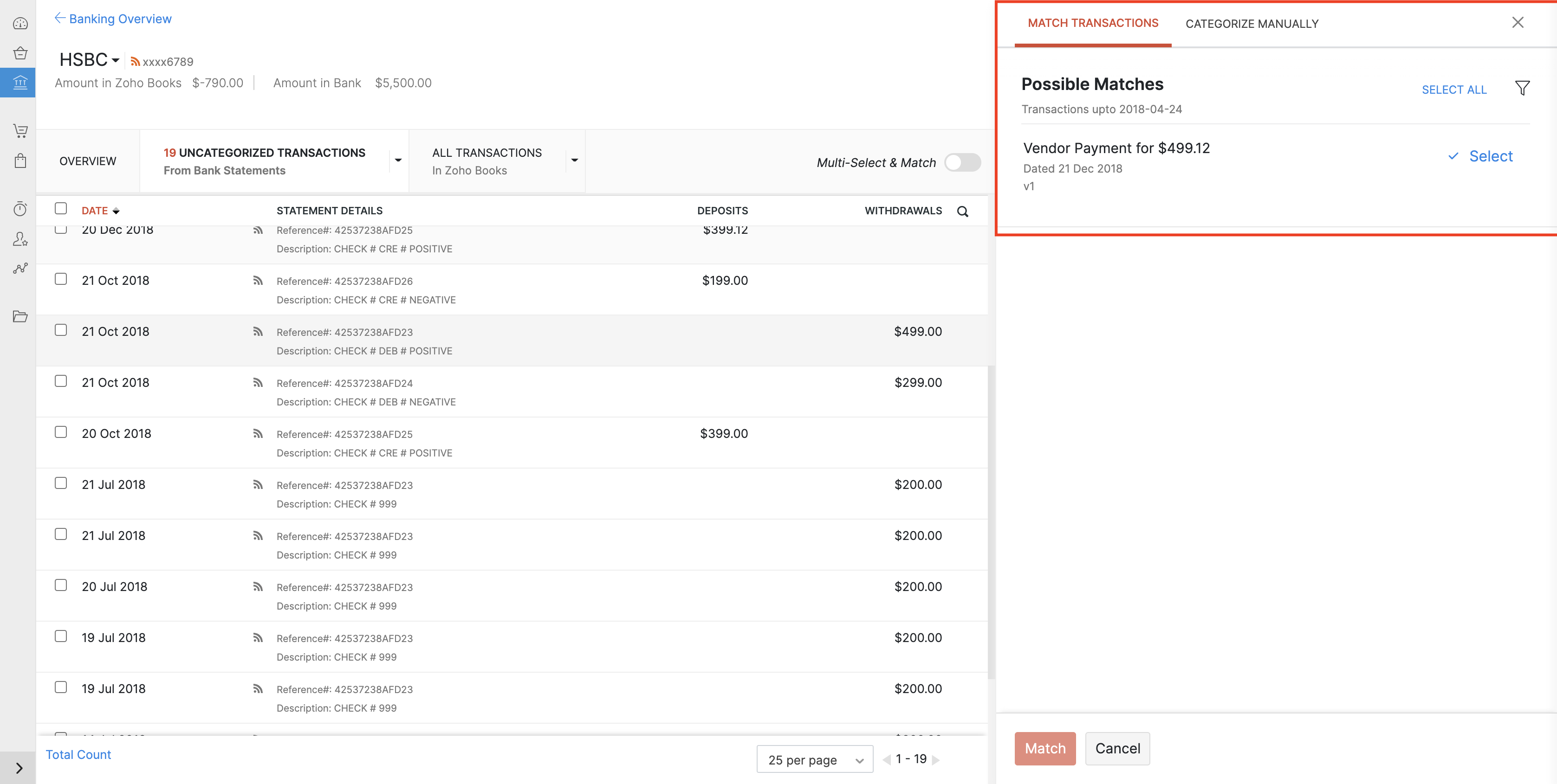 Match multiple customer payments