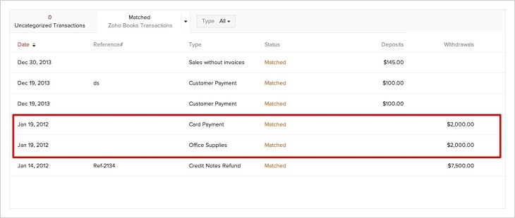 Matched transactions