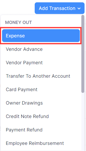 Select Expense under Money Out