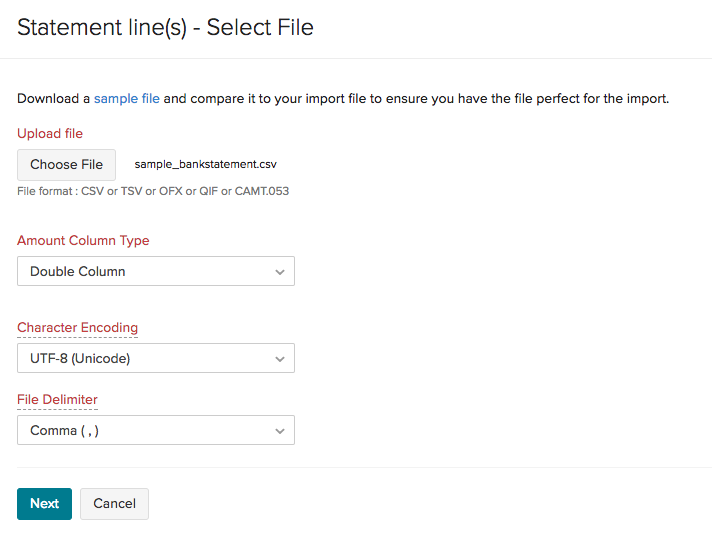 Select file type for importing