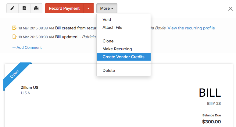 Create Vendor Credit