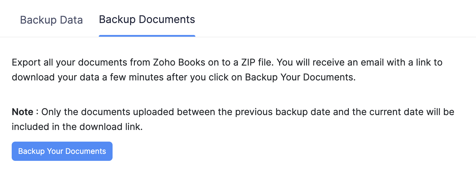 Click Backup Your Documents in the Backup Documents tab