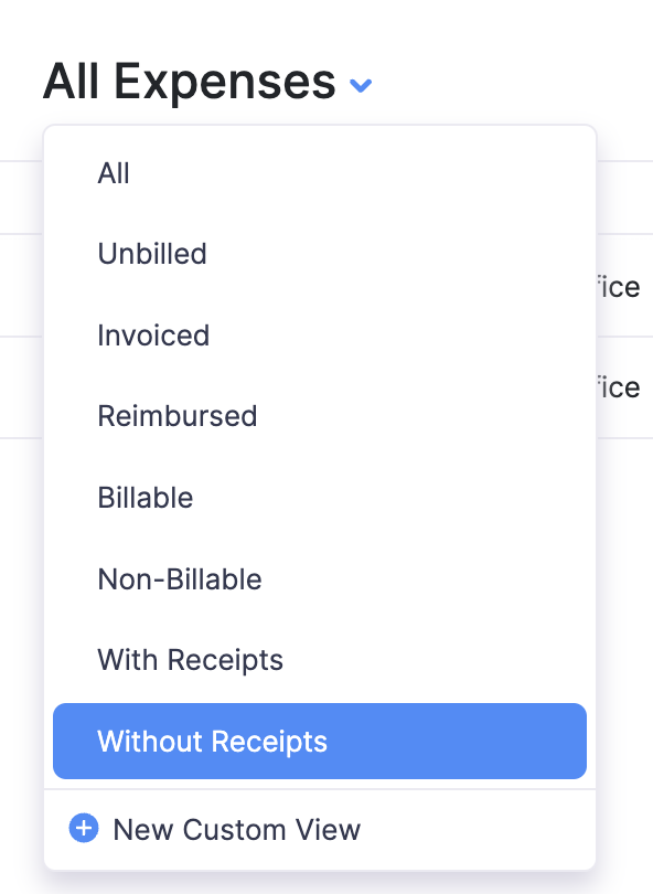 Select Without Receipts from the All Expenses filter
