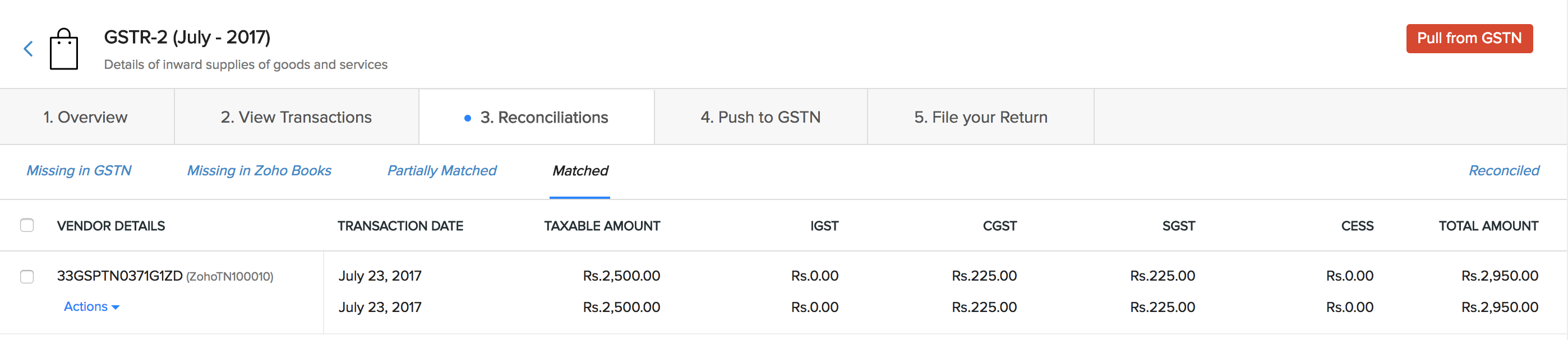 GSTR2 Matched Transactions