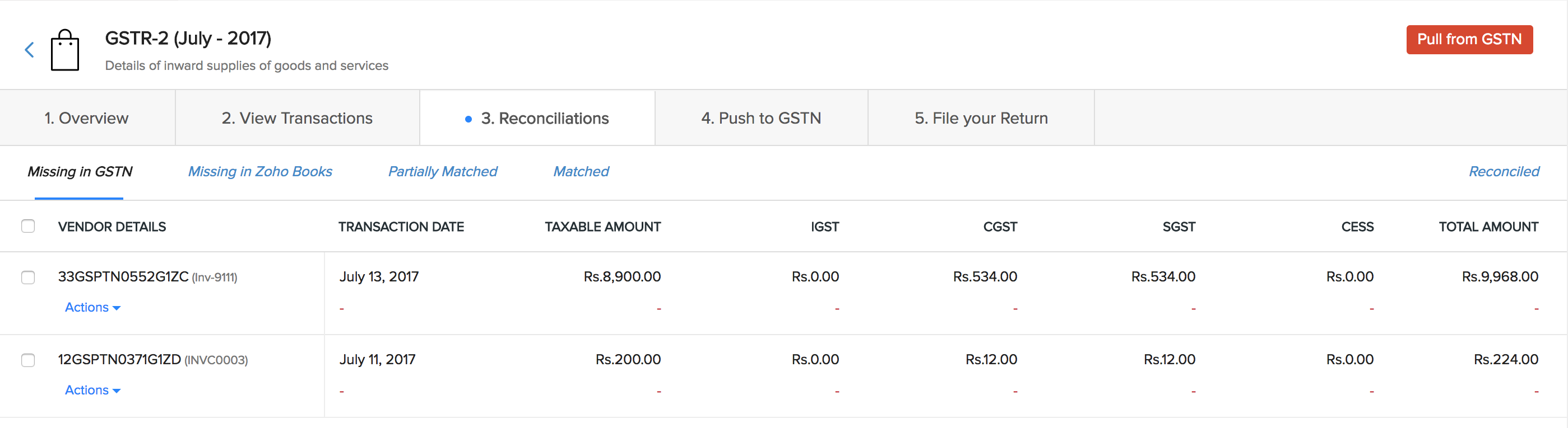 Missing in GSTN tab